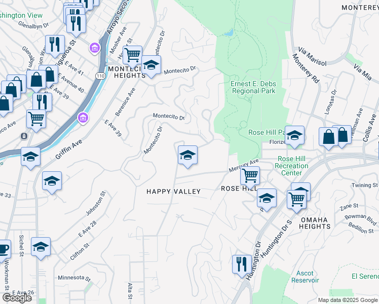 map of restaurants, bars, coffee shops, grocery stores, and more near 3758 Roberta Street in Los Angeles