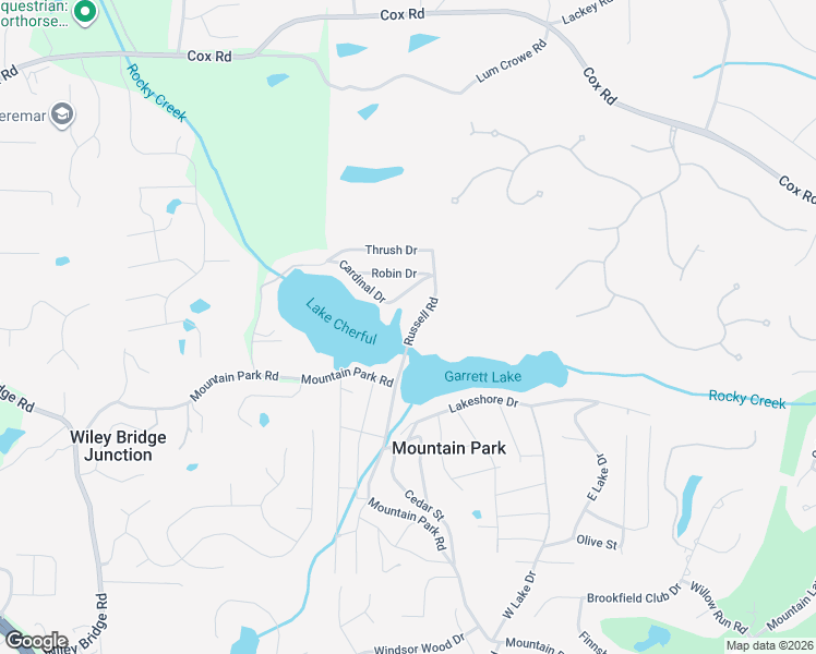 map of restaurants, bars, coffee shops, grocery stores, and more near 104 Russell Road in Roswell