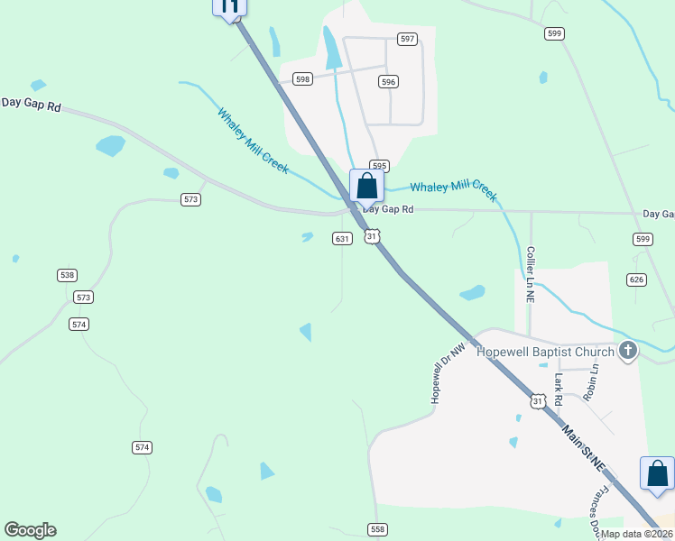 map of restaurants, bars, coffee shops, grocery stores, and more near 158 County Road 631 in Hanceville
