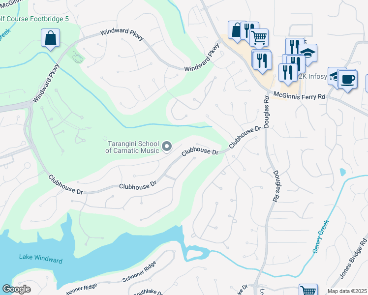 map of restaurants, bars, coffee shops, grocery stores, and more near 2260 Bent Creek Manor in Alpharetta