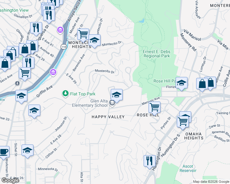 map of restaurants, bars, coffee shops, grocery stores, and more near 3750 Roberta Street in Los Angeles