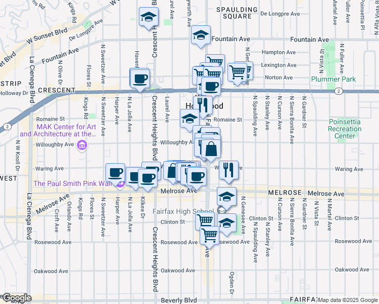 map of restaurants, bars, coffee shops, grocery stores, and more near 812 North Edinburgh Avenue in Los Angeles