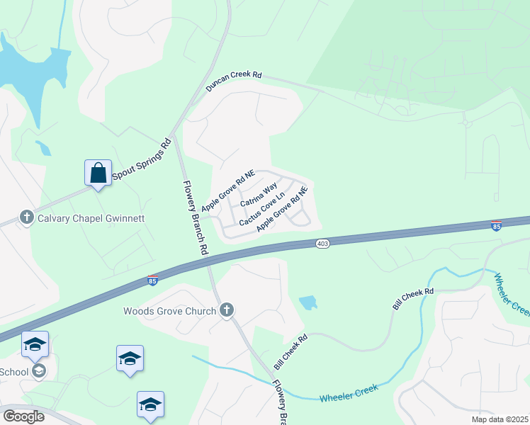 map of restaurants, bars, coffee shops, grocery stores, and more near 5215 Cactus Cove Lane in Buford