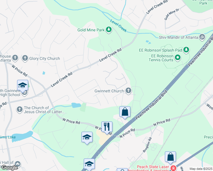 map of restaurants, bars, coffee shops, grocery stores, and more near 4680 Glen Level Drive in Sugar Hill