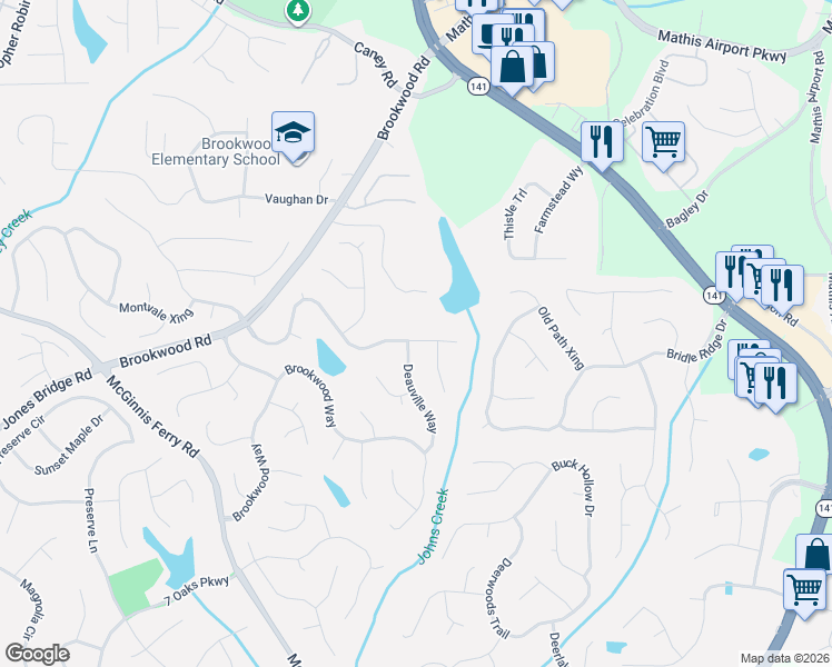 map of restaurants, bars, coffee shops, grocery stores, and more near 3715 Lakeheath Drive in Cumming