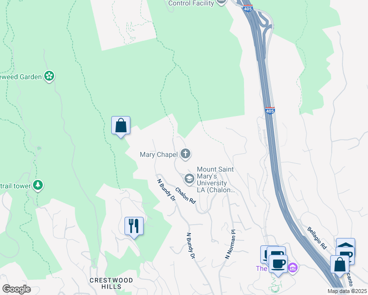 map of restaurants, bars, coffee shops, grocery stores, and more near 12001 Chalon Road in Los Angeles