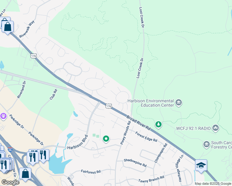 map of restaurants, bars, coffee shops, grocery stores, and more near 1 Arborland Court in Columbia