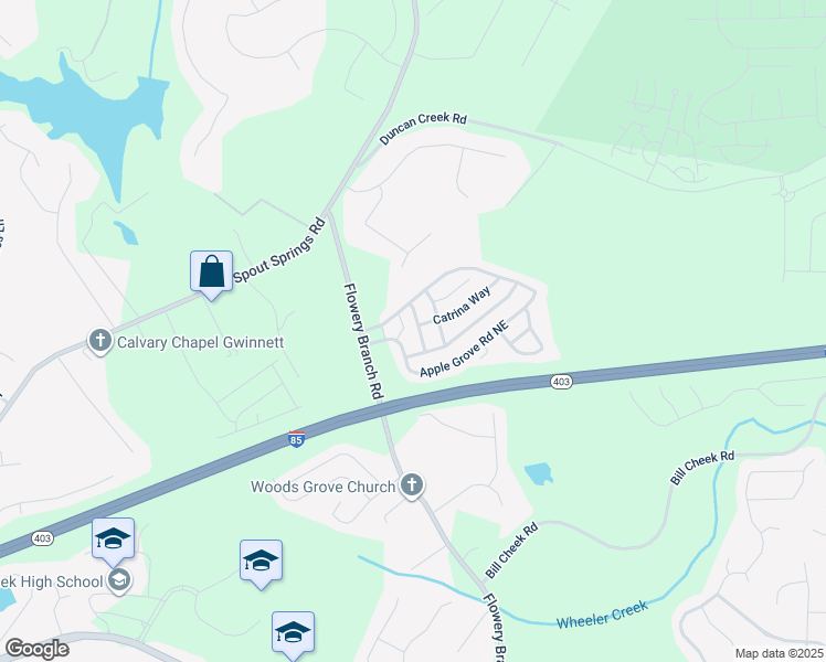 map of restaurants, bars, coffee shops, grocery stores, and more near 2066 Barberry Drive in Buford