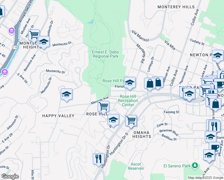 map of restaurants, bars, coffee shops, grocery stores, and more near 4416 Florizel Street in Los Angeles