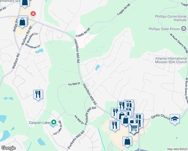map of restaurants, bars, coffee shops, grocery stores, and more near 3668 Burel Mill Drive in Buford