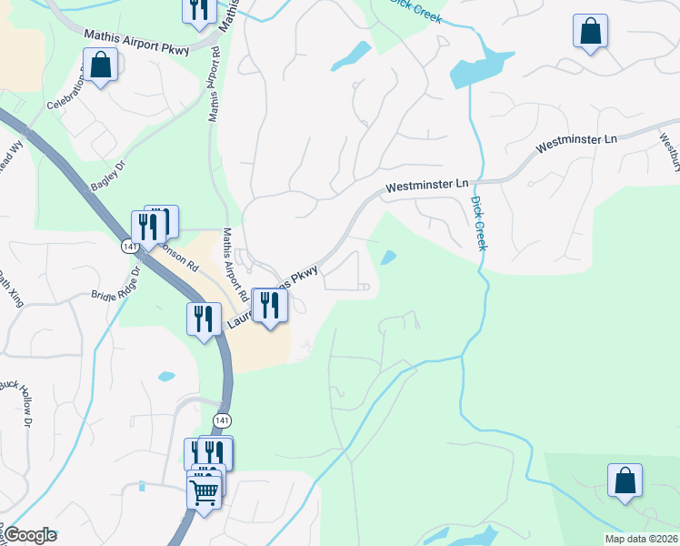 map of restaurants, bars, coffee shops, grocery stores, and more near 5230 Villa Lake Court in Suwanee