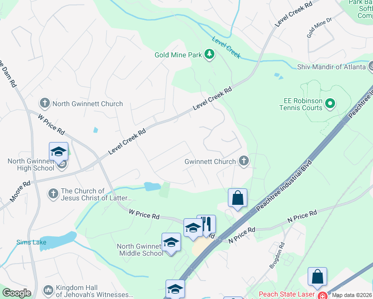 map of restaurants, bars, coffee shops, grocery stores, and more near 297 Ashton Lake Court Northeast in Sugar Hill
