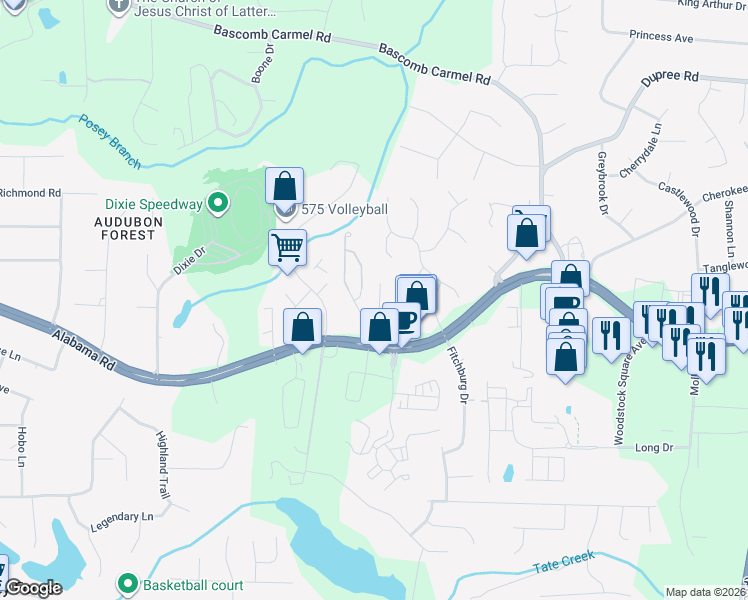 map of restaurants, bars, coffee shops, grocery stores, and more near 111 Townview Drive in Woodstock