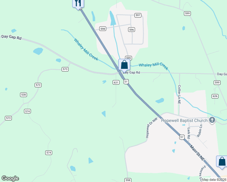 map of restaurants, bars, coffee shops, grocery stores, and more near 158 County Road 631 in Hanceville
