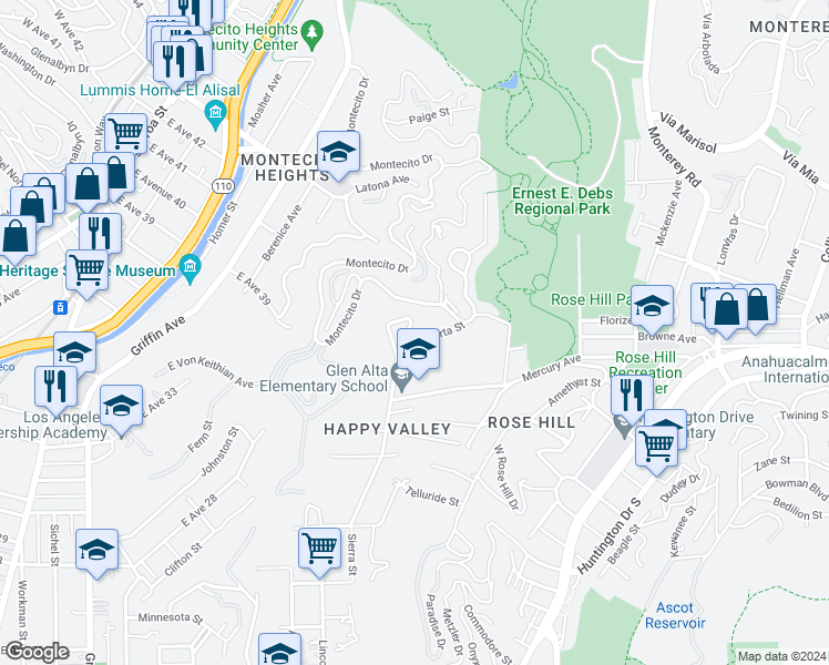 map of restaurants, bars, coffee shops, grocery stores, and more near 3745 Roberta Street in Los Angeles