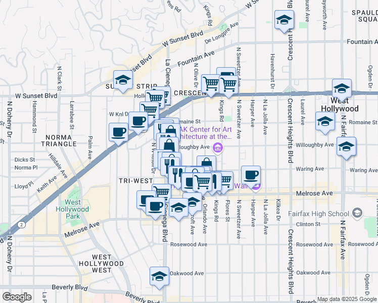 map of restaurants, bars, coffee shops, grocery stores, and more near 855 Croft Avenue in Los Angeles