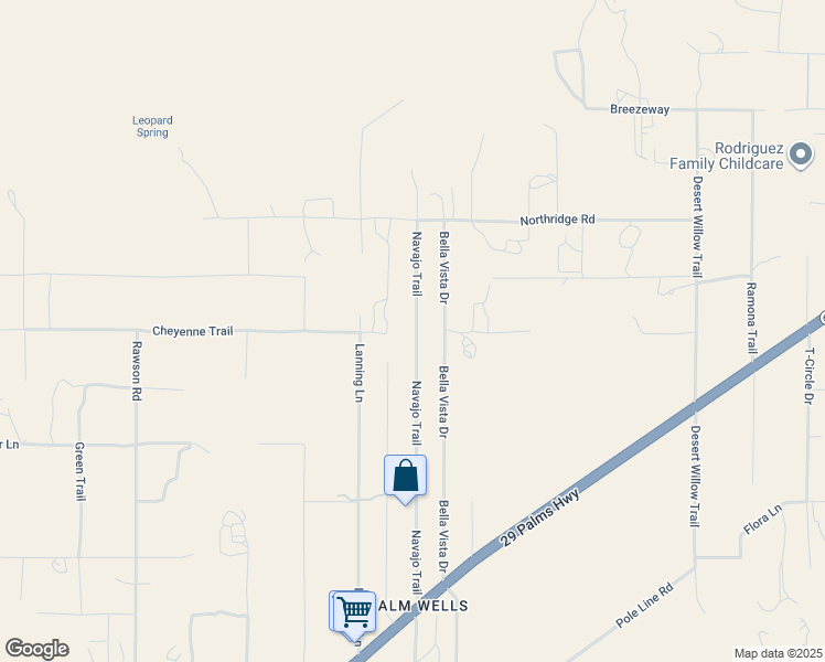 map of restaurants, bars, coffee shops, grocery stores, and more near 9154 Navajo Trail in Morongo Valley
