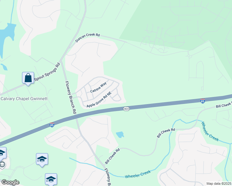 map of restaurants, bars, coffee shops, grocery stores, and more near 2252 Black Pebble Circle in Buford