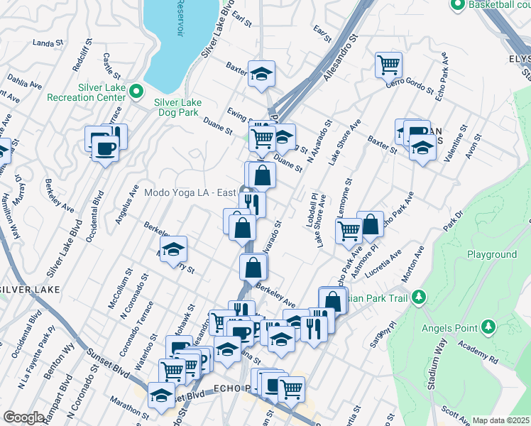 map of restaurants, bars, coffee shops, grocery stores, and more near 2123 Branden Street in Los Angeles