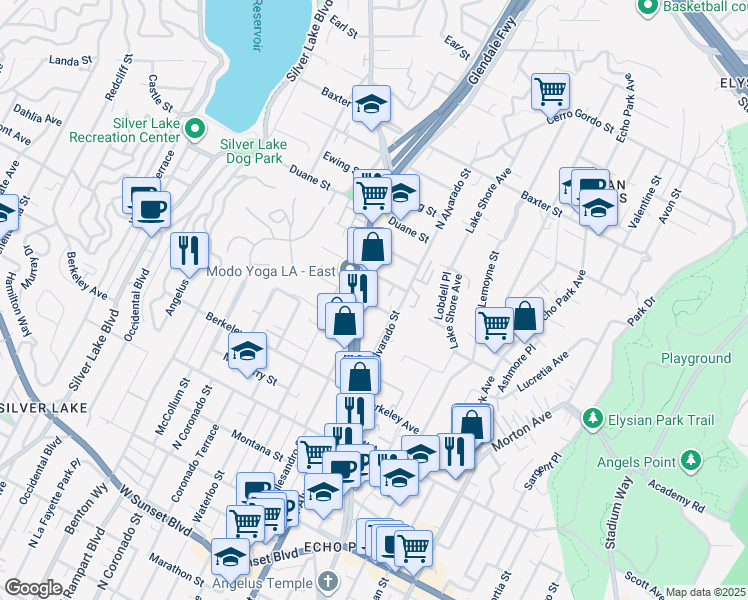 map of restaurants, bars, coffee shops, grocery stores, and more near 2123 Branden Street in Los Angeles