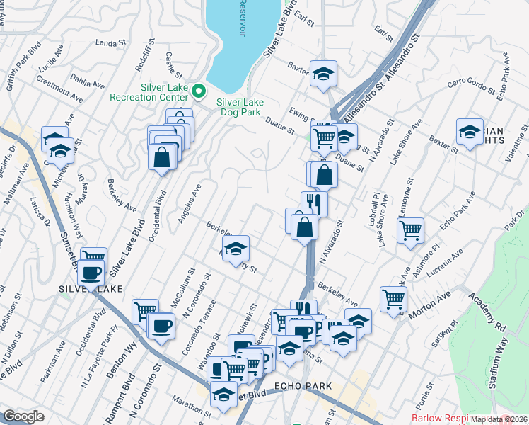 map of restaurants, bars, coffee shops, grocery stores, and more near 1701 Apex Avenue in Los Angeles