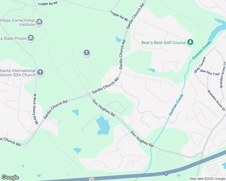 map of restaurants, bars, coffee shops, grocery stores, and more near 2605 Hamilton Parc Lane Northeast in Buford