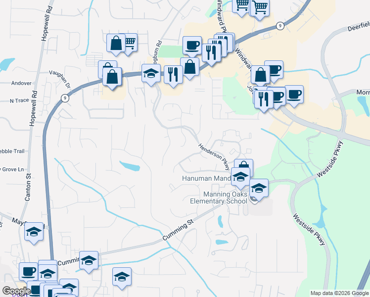 map of restaurants, bars, coffee shops, grocery stores, and more near 8841 South Somerset Lane in Alpharetta