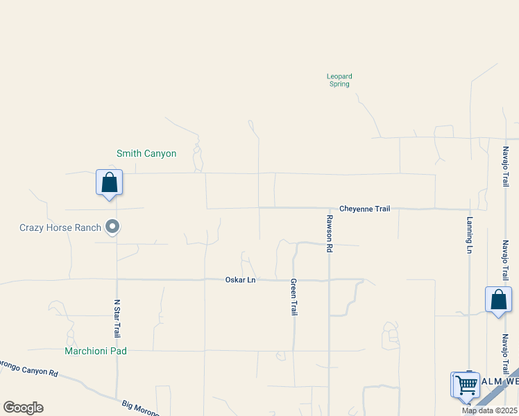 map of restaurants, bars, coffee shops, grocery stores, and more near 50819 Cheyenne Trail in Morongo Valley