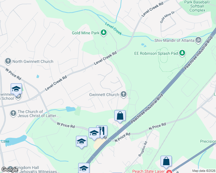 map of restaurants, bars, coffee shops, grocery stores, and more near 4651 Glen Level Drive in Sugar Hill