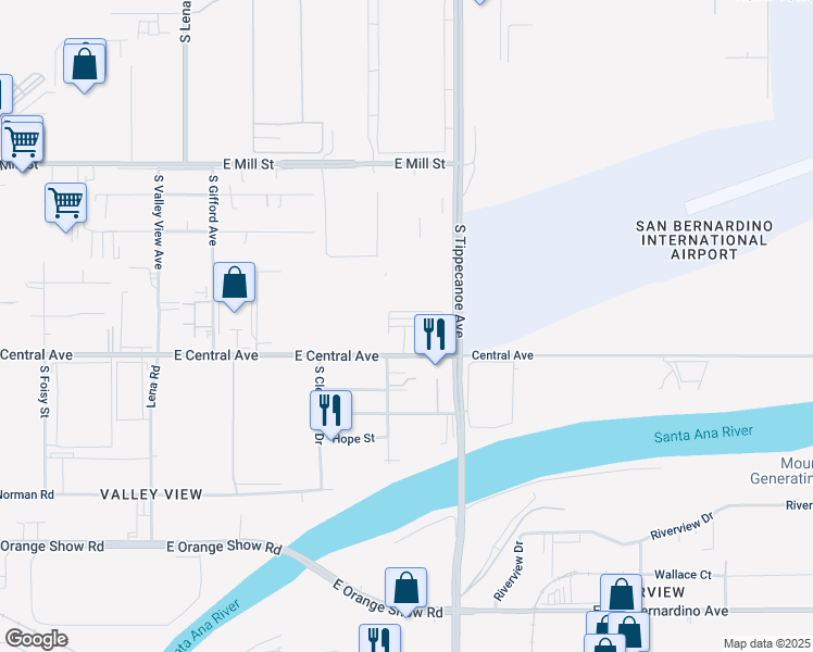 map of restaurants, bars, coffee shops, grocery stores, and more near in San Bernardino