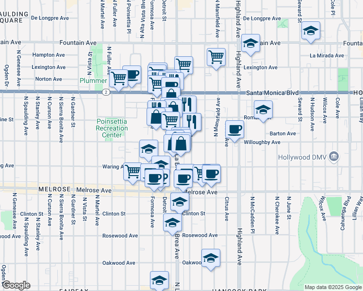 map of restaurants, bars, coffee shops, grocery stores, and more near in Los Angeles
