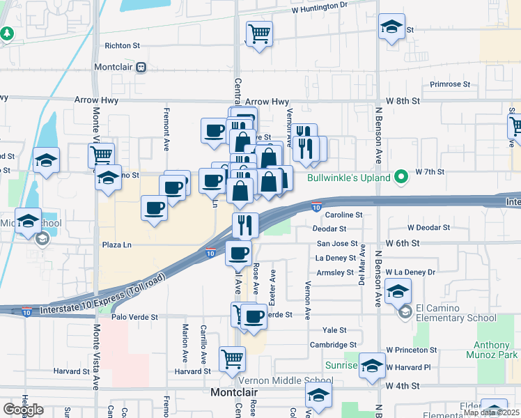 map of restaurants, bars, coffee shops, grocery stores, and more near 9197 Central Ave in Montclair
