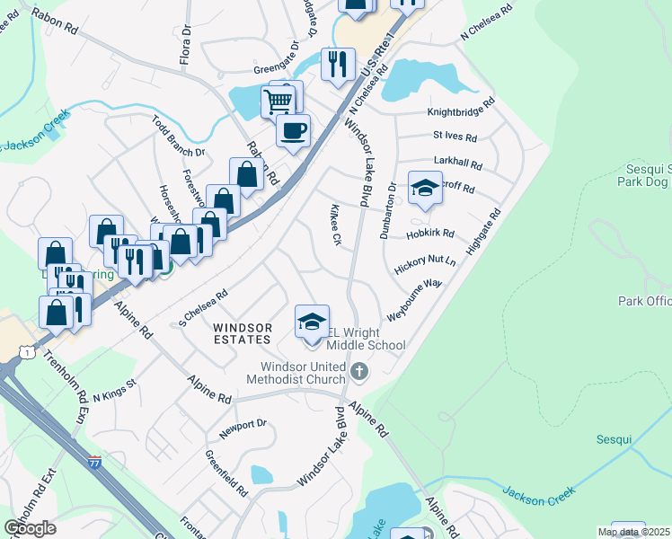 map of restaurants, bars, coffee shops, grocery stores, and more near 3016 Kilkee Circle in Columbia