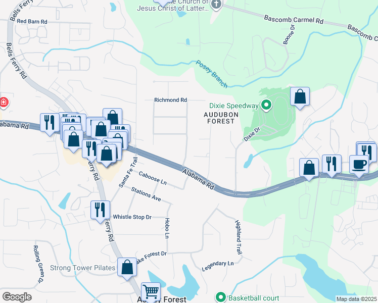 map of restaurants, bars, coffee shops, grocery stores, and more near 2007 Vicksburg Trail in Woodstock