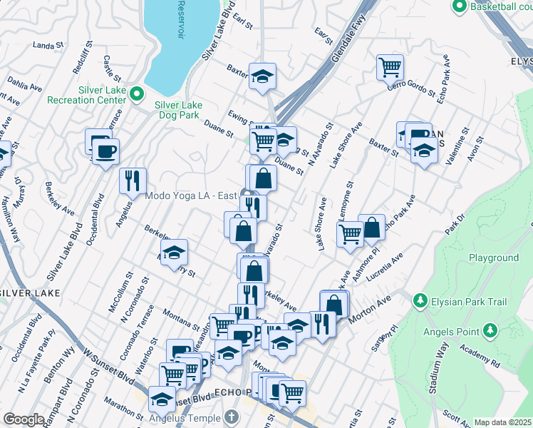 map of restaurants, bars, coffee shops, grocery stores, and more near 2123 Branden Street in Los Angeles
