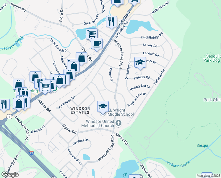 map of restaurants, bars, coffee shops, grocery stores, and more near 3016 Kilkee Circle in Columbia