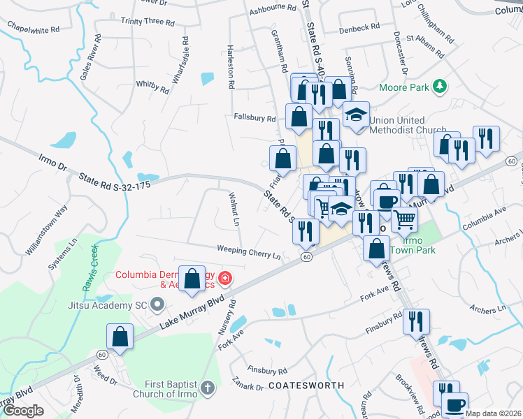 map of restaurants, bars, coffee shops, grocery stores, and more near 8 Crescent Lane in Columbia