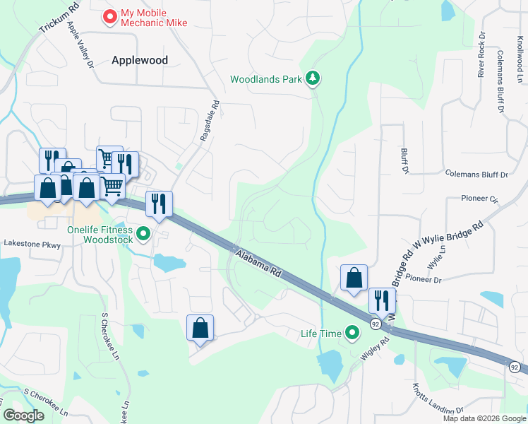map of restaurants, bars, coffee shops, grocery stores, and more near 234 Balaban Circle in Woodstock
