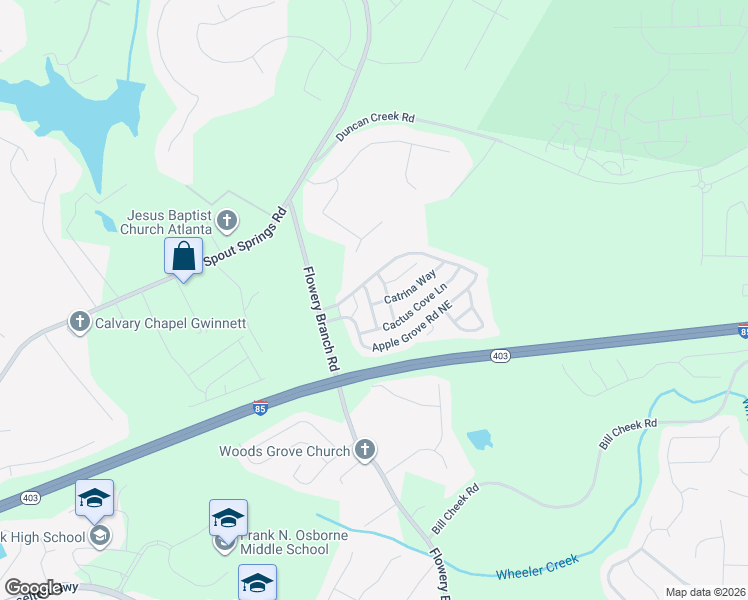 map of restaurants, bars, coffee shops, grocery stores, and more near 2089 Barberry Drive in Buford