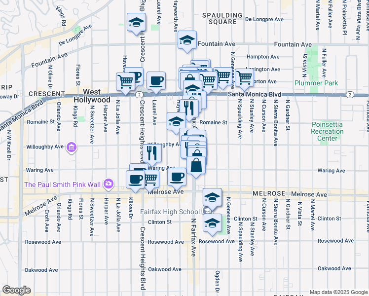 map of restaurants, bars, coffee shops, grocery stores, and more near 848 Hayworth Avenue in Los Angeles