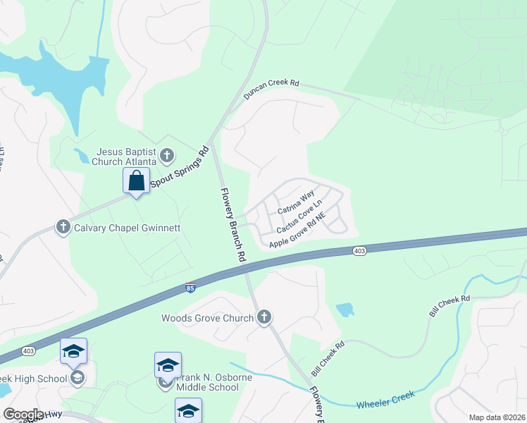 map of restaurants, bars, coffee shops, grocery stores, and more near 2096 Barberry Drive in Buford