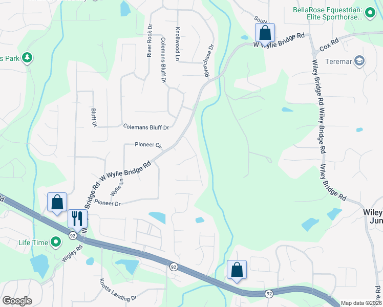 map of restaurants, bars, coffee shops, grocery stores, and more near 302 Colony Springs Court in Woodstock