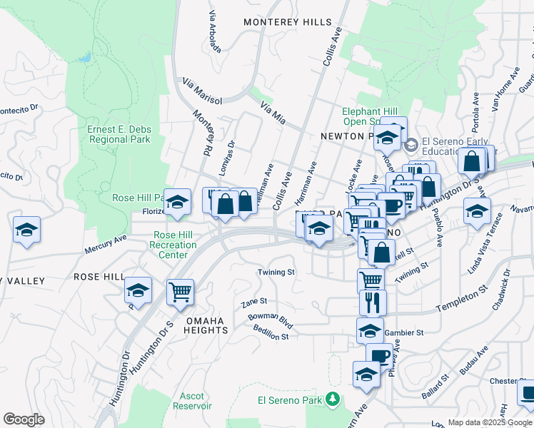 map of restaurants, bars, coffee shops, grocery stores, and more near 4671 Paula Street in Los Angeles