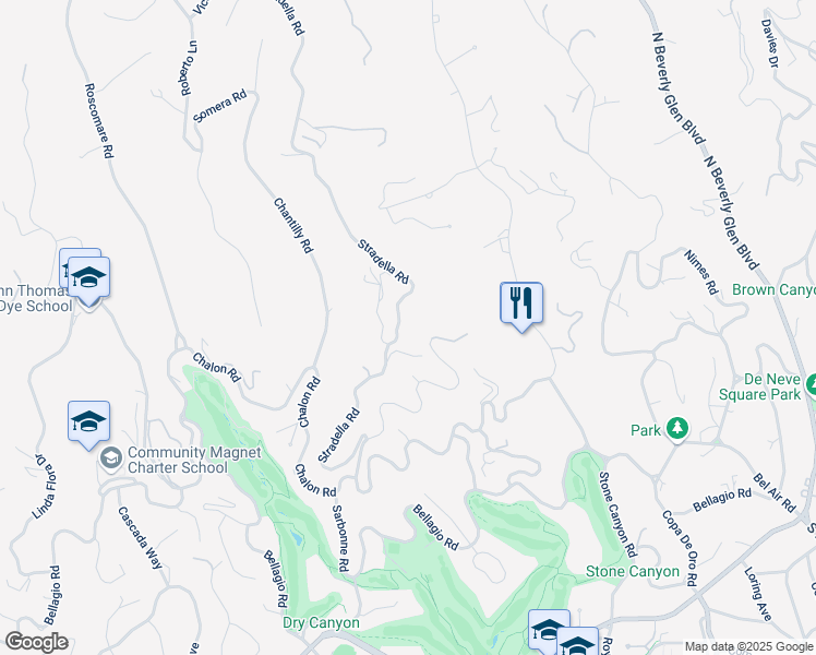 map of restaurants, bars, coffee shops, grocery stores, and more near 924 Stradella Road in Los Angeles