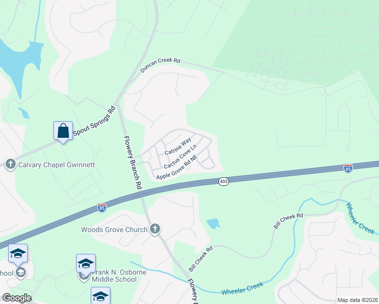 map of restaurants, bars, coffee shops, grocery stores, and more near 5265 Cactus Cove Lane in Buford