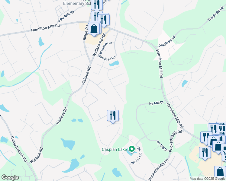 map of restaurants, bars, coffee shops, grocery stores, and more near 3186 Millash Run Northeast in Buford