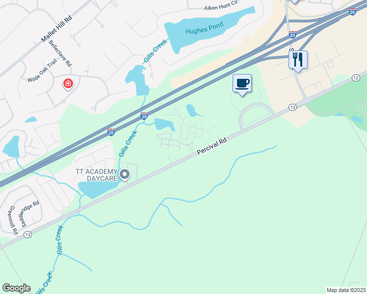 map of restaurants, bars, coffee shops, grocery stores, and more near 4017 Percival Road in Columbia