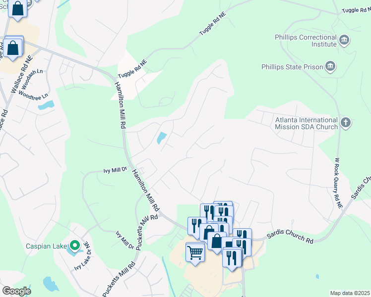 map of restaurants, bars, coffee shops, grocery stores, and more near 3422 Cascade Ive Drive in Buford