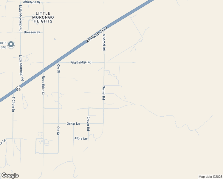 map of restaurants, bars, coffee shops, grocery stores, and more near 52978 Highview Trail in Morongo Valley