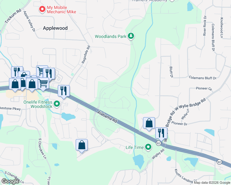 map of restaurants, bars, coffee shops, grocery stores, and more near 208 Balaban Circle in Woodstock